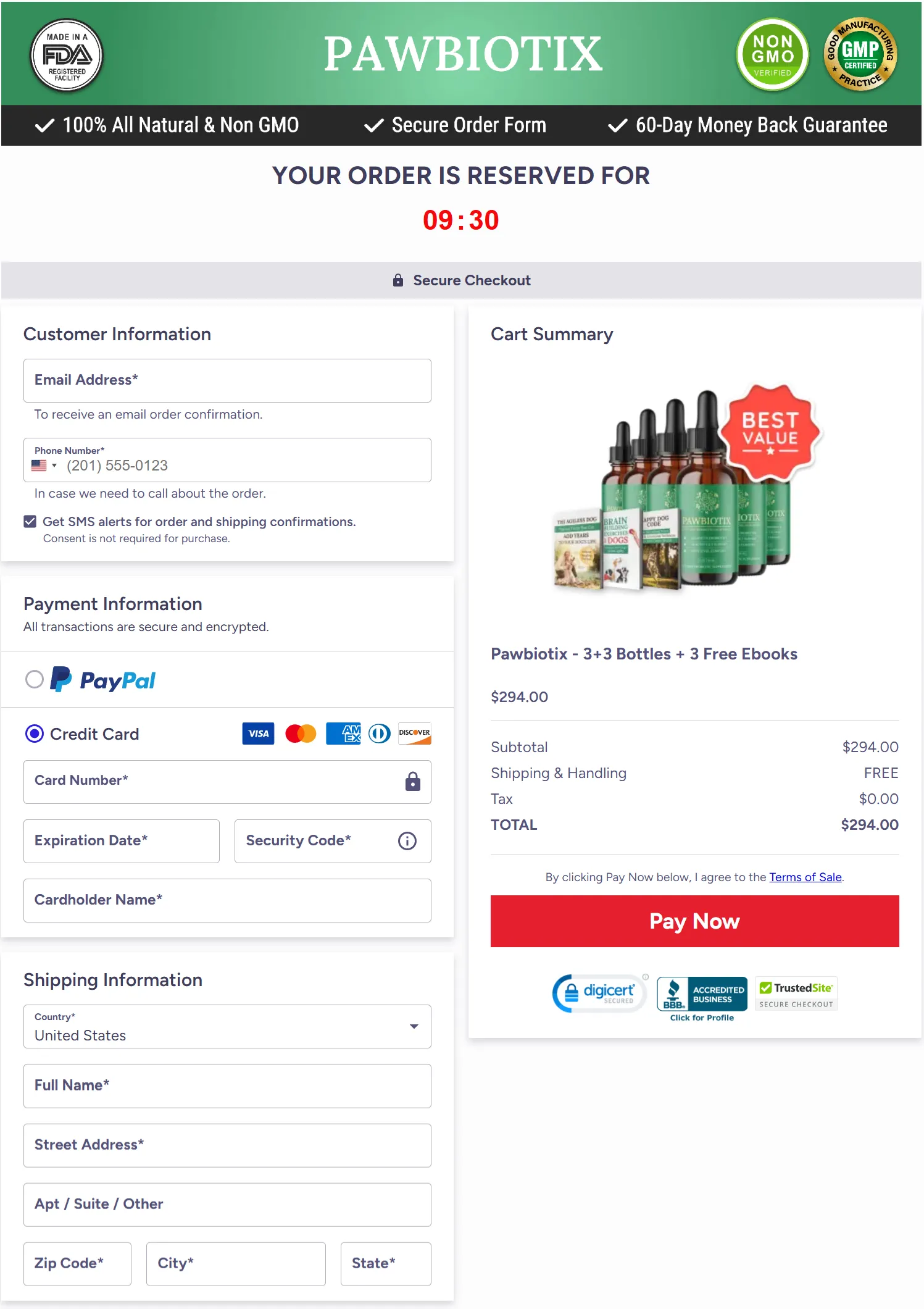 Pawbiotix checkout page